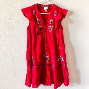 Knox Rose Embroidered Boho Aztec Feminine Ruffled Cottagecore Flowy Mini Dress S